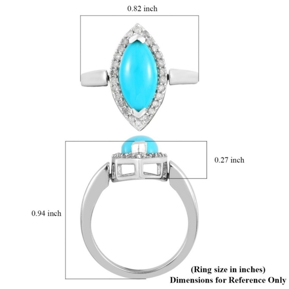 NWT American Natural Arizona Sleeping Beauty Turquoise & Whi Diamond Ring Size 7 - Picture 10 of 13